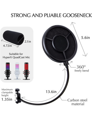 Filtro Pop Sunmon 6 Capas para Micrófono HyperX QuadCast