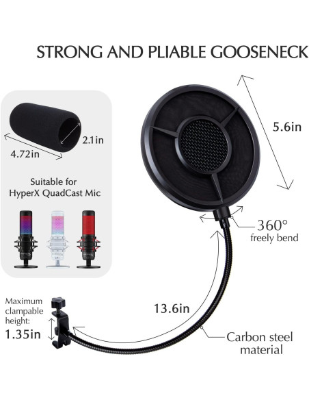 Filtro Pop Sunmon 6 Capas para Micrófono HyperX QuadCast