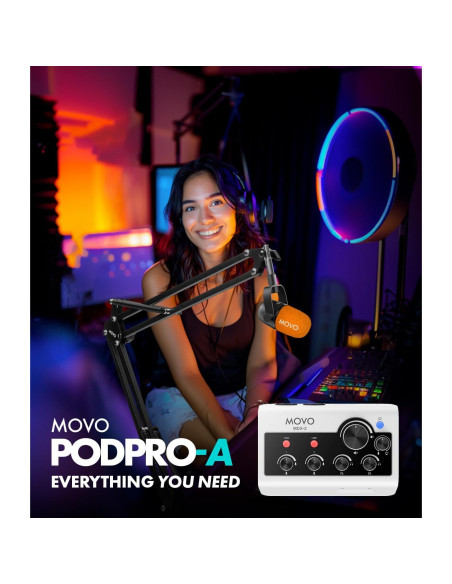 Kit de Podcast Movo PodPro-A con 2 Micrófonos y Soportes