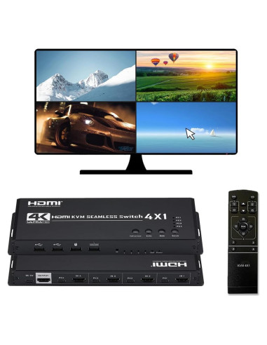 Conmutador HDMI KVM 4x1 Groza 4K@30Hz USB Multiviewer