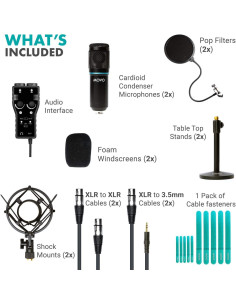 Kit de Grabación de Podcast Movo - 2 Micrófonos Condensadores, Soportes y Filtros 2