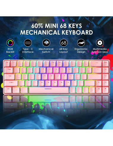 Combo Teclado Mecánico Gaming y Ratón LexonElec 68 Teclas RGB