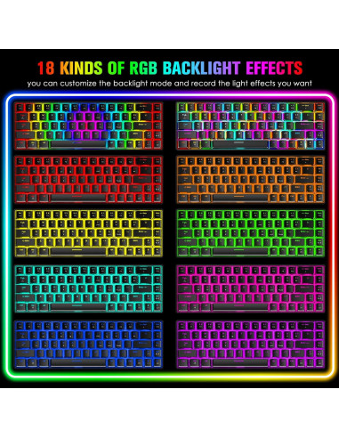 Combo Teclado Mecánico Gaming y Ratón LexonElec 68 Teclas RGB