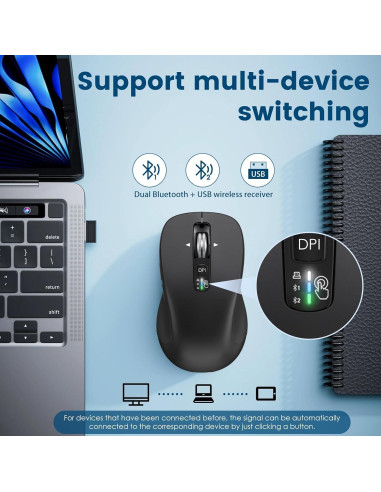 Ratón Inalámbrico CITLLA L360 Bluetooth y USB, Silencioso, Ergonomía