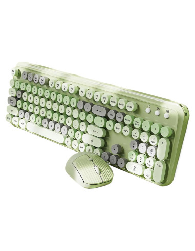 Combo Teclado y Ratón Inalámbrico TISHLED Verde Retro 105 Teclas