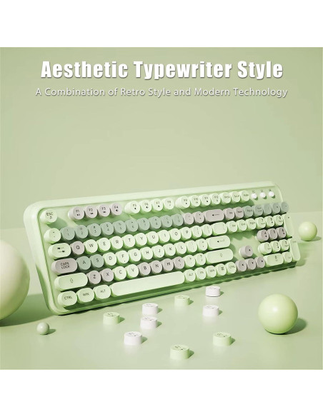 Combo Teclado y Ratón Inalámbrico TISHLED Verde Retro 105 Teclas