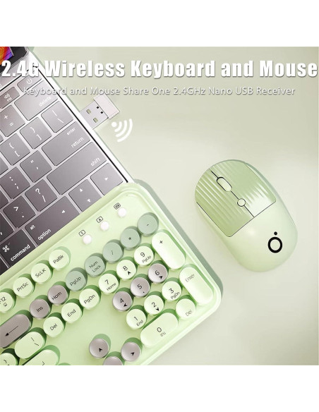 Combo Teclado y Ratón Inalámbrico TISHLED Verde Retro 105 Teclas
