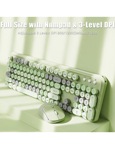 Combo Teclado y Ratón Inalámbrico TISHLED Verde Retro 105 Teclas