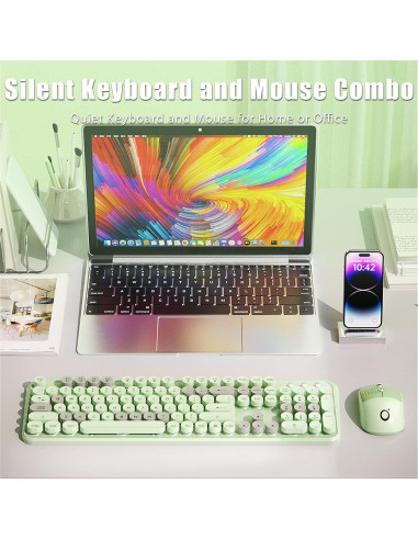 Combo Teclado y Ratón Inalámbrico TISHLED Verde Retro 105 Teclas