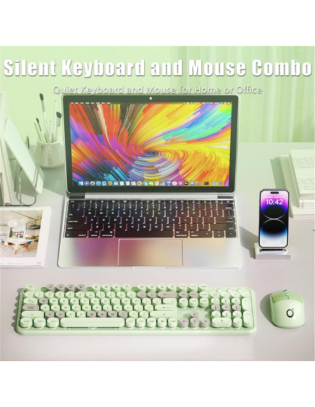 Combo Teclado y Ratón Inalámbrico TISHLED Verde Retro 105 Teclas