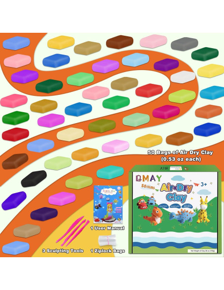 Kit de Arcilla Secada al Aire QMay - 50 Colores, 750g