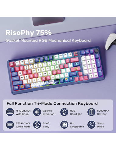 Teclado Mecánico Inalámbrico RGB Anime + Ratón 26K DPI