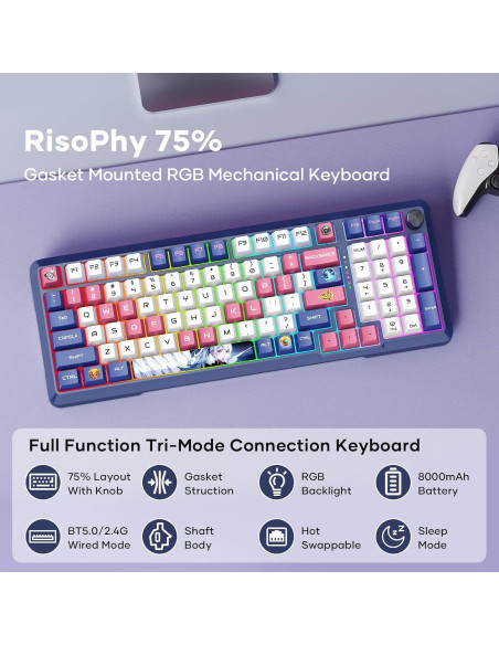 Teclado Mecánico Inalámbrico RGB Anime + Ratón 26K DPI