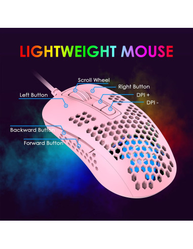 Ratón para Juegos con Cable LexonElec Rosa 2400 DPI RGB