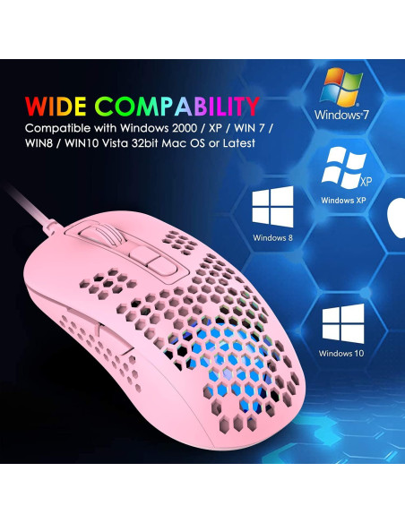 Ratón para Juegos con Cable LexonElec Rosa 2400 DPI RGB