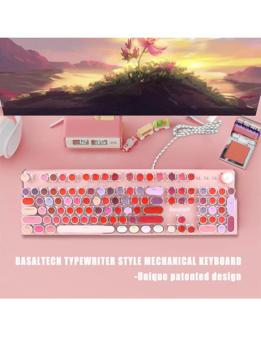 Teclado Mecánico Basaltech Rosa 104 Teclas Retroiluminado LED