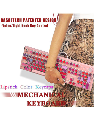 Teclado Mecánico Basaltech Rosa 104 Teclas Retroiluminado LED