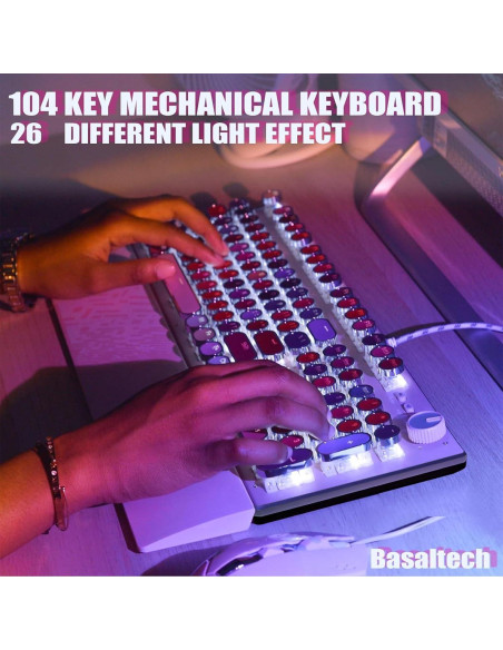 Teclado Mecánico Basaltech Rosa 104 Teclas Retroiluminado LED