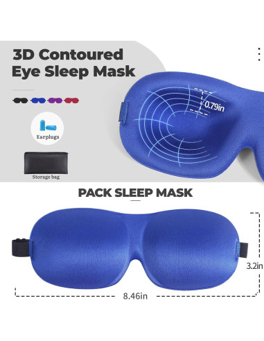 Paquete de 4 Máscaras de Sueño 3D MS Ajustables - Negro, Púrpura, Azul, Gris