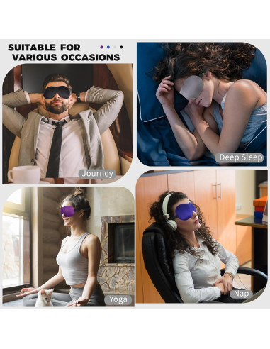 Paquete de 4 Máscaras de Sueño 3D MS Ajustables - Negro, Púrpura, Azul, Gris
