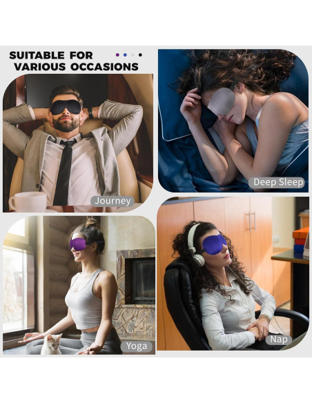 Paquete de 4 Máscaras de Sueño 3D MS Ajustables - Negro, Púrpura, Azul, Gris