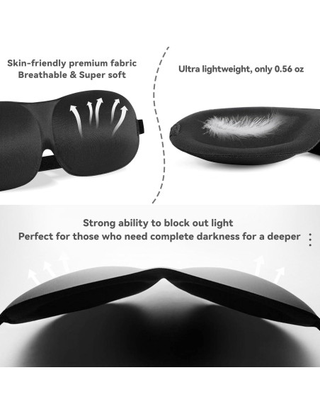 Paquete de 4 Máscaras de Sueño 3D MS Ajustables - Negro, Púrpura, Azul, Gris