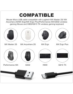 Cable de Carga Micro USB Gneinour para Logitech MX Master 2S 2