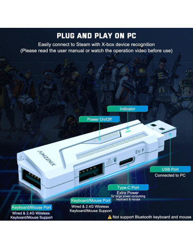 Adaptador de Teclado y Ratón Joso AX200 para PC - Asistencia de Apuntado