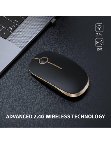 Ratón Inalámbrico Vssoplor Slim 2.4G Negro y Dorado