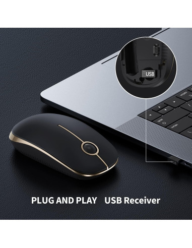 Ratón Inalámbrico Vssoplor Slim 2.4G Negro y Dorado