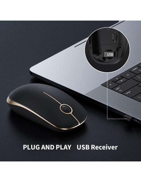 Ratón Inalámbrico Vssoplor Slim 2.4G Negro y Dorado