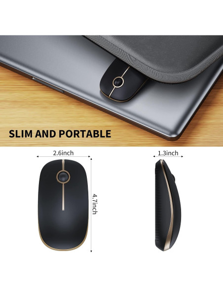 Ratón Inalámbrico Vssoplor Slim 2.4G Negro y Dorado