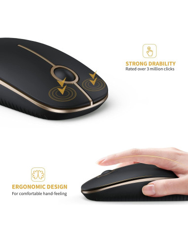Ratón Inalámbrico Vssoplor Slim 2.4G Negro y Dorado
