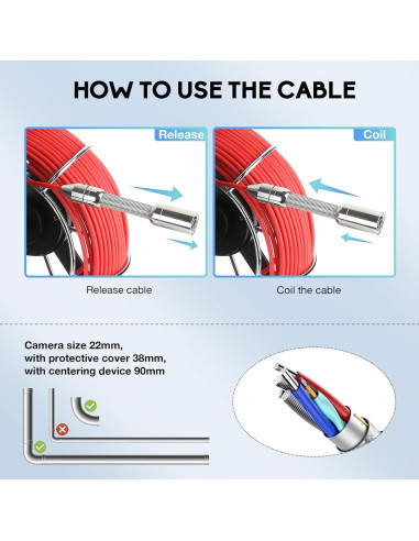 Cámara de Inspección de Tuberías JINXINEBAY 20M, 4.3" HD 1200TVL
