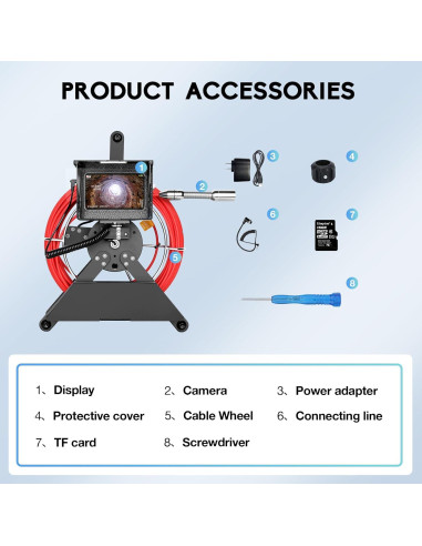 Cámara de Inspección de Tuberías JINXINEBAY 20M, 4.3" HD 1200TVL