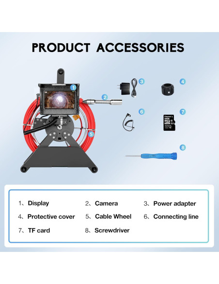 Cámara de Inspección de Tuberías JINXINEBAY 20M, 4.3" HD 1200TVL