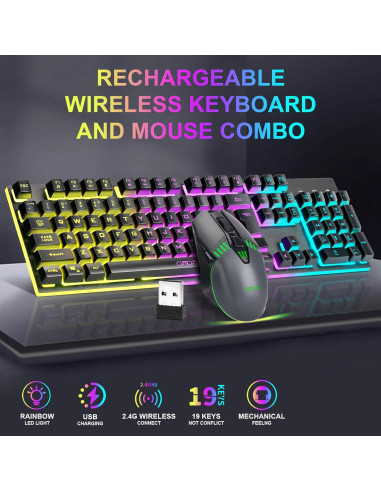 Combo Teclado y Ratón Inalámbricos CHONCHOW RGB Mecánico