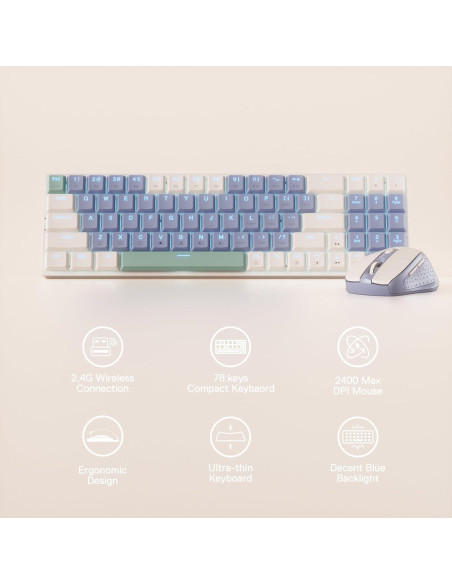 Combo Teclado y Ratón Inalámbrico Redragon BS135 78 Teclas