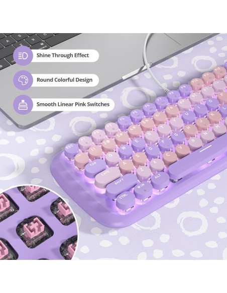 Teclado Mecánico Estilo Máquina de Escribir iRoboosta 84 Teclas Púrpura Teclado Mecánico Estilo Máquina de Escribir iRoboosta 84 Teclas Púrpura