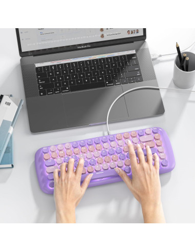Teclado Mecánico Estilo Máquina de Escribir iRoboosta 84 Teclas Púrpura