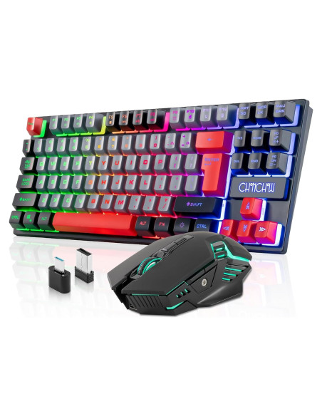 Conjunto Teclado y Ratón Inalámbrico CHONCHOW RGB 87 Teclas