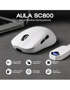 Ratón Gaming AULA SC800 Inalámbrico 26000 DPI Sensor PAW3395 2