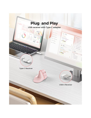 Ratón Ergonómico Inalámbrico seenda Rosa Vertical Recargable