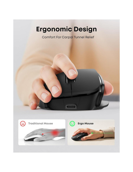 Ratón Ergonómico Recargable Ghajz 4800DPI Inalámbrico 3 en 1