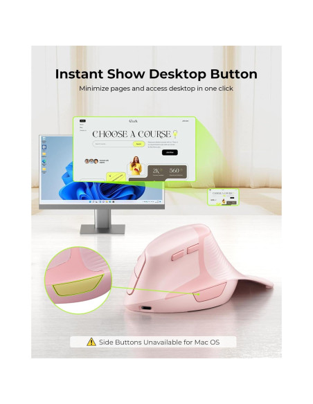 Ratón Ergonómico Inalámbrico seenda Rosa Vertical Recargable