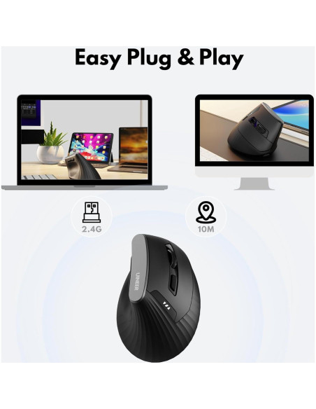 Ratón Vertical Inalámbrico Uineer A06P Ergonómico Negro