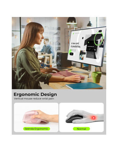 Ratón Ergonómico Inalámbrico seenda Rosa Vertical Recargable