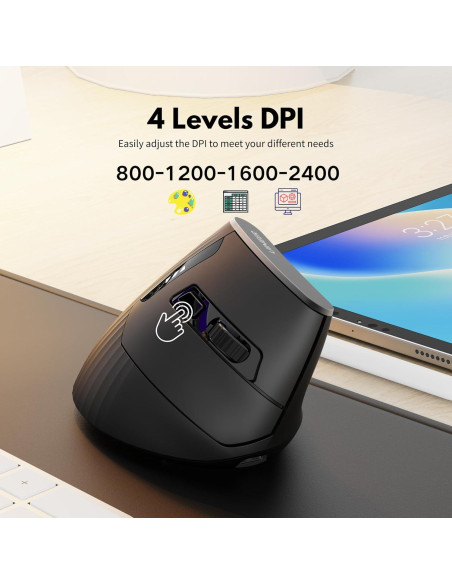 Ratón Vertical Inalámbrico Uineer A06P Ergonómico Negro