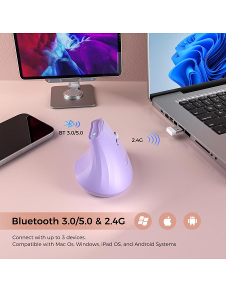 Ratón Vertical Inalámbrico Ergonómico Kysona Púrpura 57