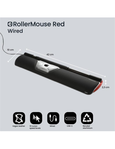 Ratón Ergonómico Contour Design RollerMouse Rojo - Con Soporte de Palma